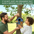 DoubleFill 2 Pcs Birdhouses for Outdoor Hanging Yard Outside Wooden Birdhouse Hand Painted Bird Box for Bird Lovers Bluebird Tree Garden Decor Decorative Birdhouse(Red,Blue,Wooden Roof)