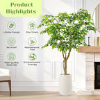 6.5FT Artificial Ficus Tree with White Planter and Pebbles,Faux Silk Tree with Lifelike Leaves and Realistic Trunk,Tall Fake Potted Plant for Home and Office Décor Indoor and Outdoor (6.5FT)