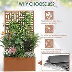 Outvita Metal Planter Box with Trellis, 71’’ x 36’’ x 16’’ Raised Garden Bed with Drainage Holes for Climbing Plants, Vegetables, Vines, Privacy Planters for Patio (Brown)