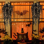 Black Hanging Flowers with Lights Faux Hanging Plants Artificial Hanging Plant Fake Greenery Faux Hanging Vines Plant for Indoor Outdoor Wedding Halloween Party Fall Wall Room Door Decor(Black)
