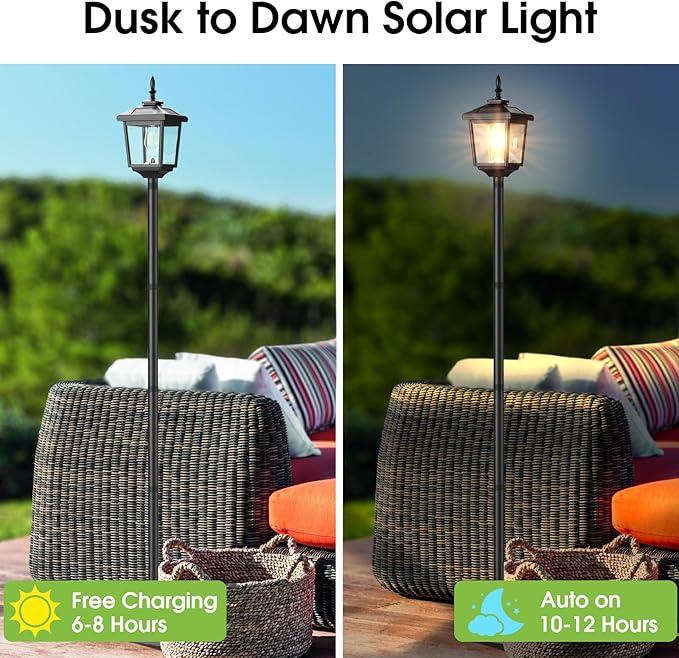 Greluna Solar Lamp Post Light Outdoor, Warm White, IP45 Waterproof Solar Post Lights Outdoor, Pole Lights Decorative Lamp for Yard Garden Patio Lawn Pathway Driveway Front/Back Door 2 Pack