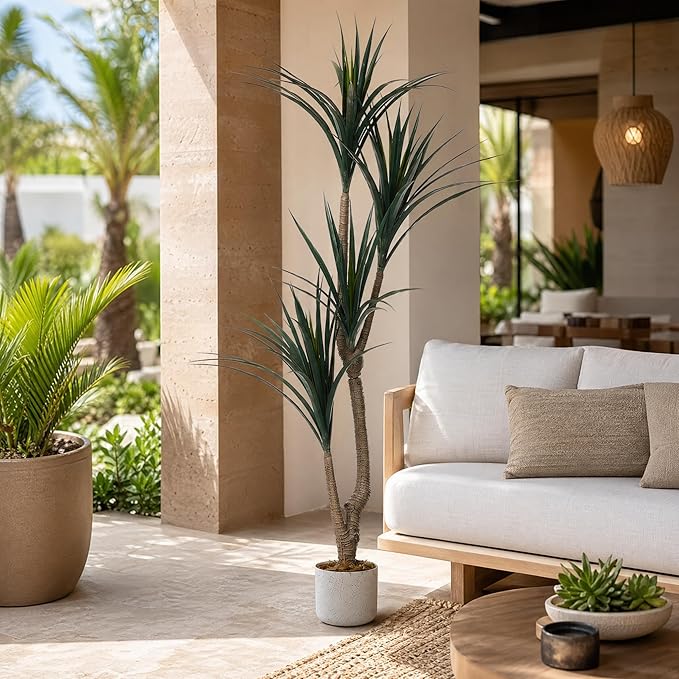 5.4FT Artificial Dracaena Tree in Pot, Evergreen Artificial Dracaena Marginata Plants Indoor, Decorative Potted Floor Plant for Living Room Porch Office Decor