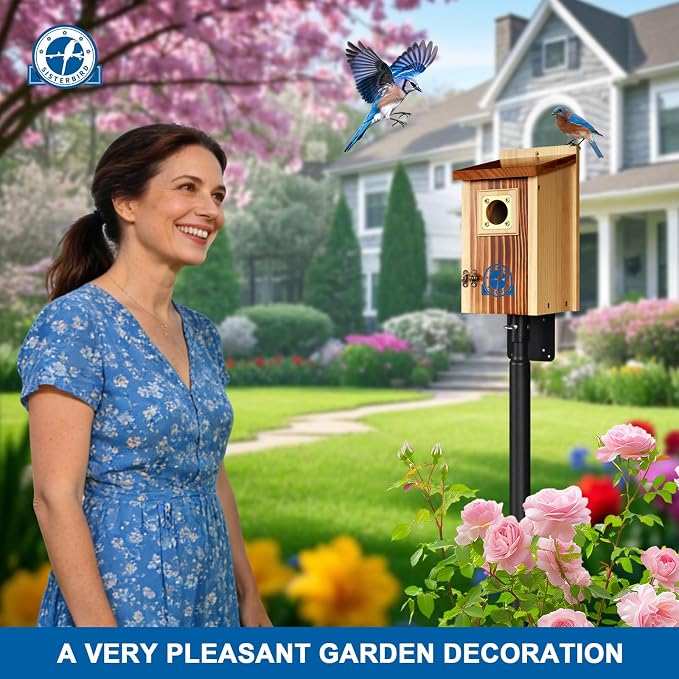 SISTERBIRD Pack of 2 Premium Bluebird Houses for Outside, Assembled Bird House Gift, Garden Decoration Bluebird House, Copper Predator Guard, Easy to Clean Bird Nesting