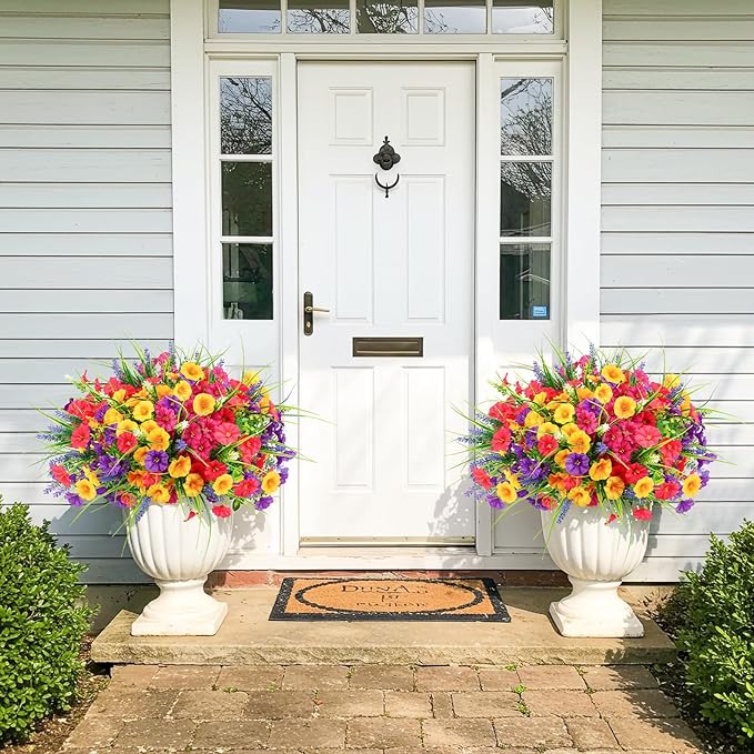 Artificial Flowers for Outdoors, Artificial Petunias Paired with Lavender UV Resistant Plastic Flower,Spring Flowers Used for Hanging Flower Pots, Porch Windows,Weddings Decorations (12 PCS)