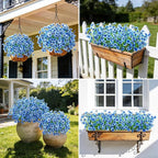 Roberly 24 Bundles Artificial Flowers for Outdoors UV Resistant Silk Fake Flowers Faux Plastic Plants for Porch Garden Window Box Indoor Outdoor Spring Summer Home Farmhouse Decor, Blue