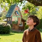 Bird Houses for Outside Cottage-Style Hanging Birdhouse with Flower Accents – Hand-Painted Resin Decorative Birdhouses for Outdoors for Bluebird Finches Cardinals Bird Nesting Garden, Patio, Yard