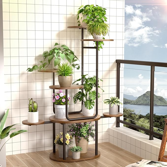 REFGY Plant Stand Indoor 8 Tier, Corner Plant Stand for Indoor Plants, 38.58" Tall Plant Stands, U-Shape Corner Shelf for Multiple Plants, Metal Plant Shelf for Living Room, Balcony, Patio, Garden