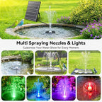 Antfraer 12W Solar Fountain Pump with 4200mAh Battery Backup& Remote RGB LED Lights, Floating Solar Water Fountain with 8 Nozzles & PVC Tubing for Bird Bath, Garden, Backyard, Outdoor Water Feature