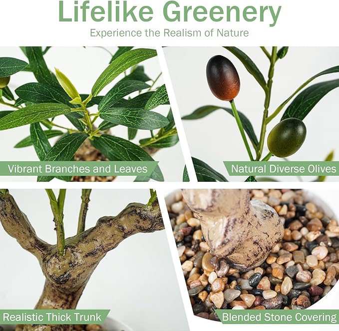 Caxchiling Fake Olive Plants 2FT, Artificial Small Olive Tree Indoor, Faux Potted Plants Decor for Tabletop, Desk, Shelf, Office, Kitchen, Living Room, Bedroom, Bathroom