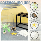 Small Betta Fish Tank, Stackable Mini Fish Tank Tiny Aquarium Kit with Aquarium Gravel & Resin Decorations, 0.6 Gallon Cube Desktop Fishbowl for Snails, Crabs, Starfish (Black)