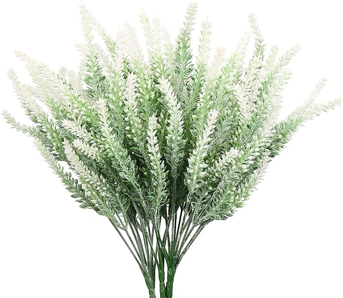 PASYOU Artificial Lavender Flowers, Plastic Plants Fake Simulation Flower Wedding Indoor Outdoor Bridal Bouquet Home Garden Balcony Patio Planter Filler DIY Arrangement Decoration - White 6 Pcs