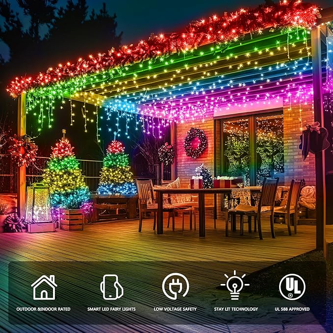 JMEXSUSS 200 LED RGB String Light 66ft Outdoor Indoor, Color Change Christmas Lights Clear Wire Plug in for Bedroom Tree Room Party Birthday Decorations