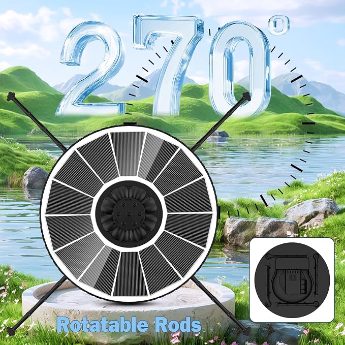 Yzert Solar Fountain Pump with 2000mah Battery 3.5W, 3-Level Adjustable Water Height, Rotating Rods, Works in Shadow, 7 Nozzles, 2026 Glass Outdoor Fountain for Bird Bath, Garden, Pond