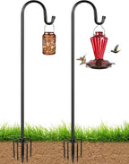 XDW-GIFTS Bird Feeder Pole for Outdoor, 2-Pack 60 Inch Shepherds Hooks Heavy Duty Garden Pole for Hanging Plant Basket, Solar Light Lanterns, Garden Plant Hanger Stands with 5 Base Prongs
