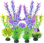 AQUANEAT Artificial Fish Tank Plants, Plastic Aquarium Decorations, Purple Accessories, 10pcs