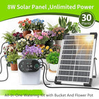 Solar Drip Irrigation System, 8W Powered Auto Watering Kit for 30 Pots, HD LED Display with 22 Timing Modes, Anti-Siphoning & IPX5 Waterproof, Suitable for Outdoor Garden, Balcony & Greenhouse