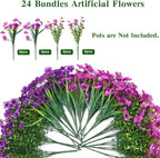 CEWOR 24 Bundles Artificial Flowers for Outdoor Indoor, Fake Silk Daisy with Eucalyptus Leaves, Faux Flower for Garden Front Door Porch Planter Patio Home Decor (Deep Purple Light Purple)