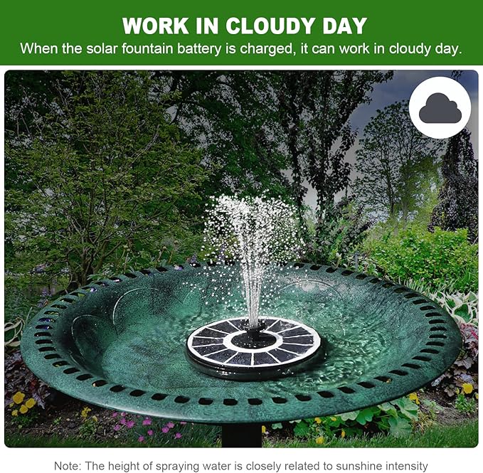 Yzert Solar Fountain with 2000 mAh Battery Backup Works in Cloudy, Glass Solar Powered Bird Bath Fountains with 7 Nozzles, 3.5 W Solar Fountain Pump for Birdbath,Garden, Outdoor, Pond