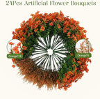 SHareconn 24 Bundles Artificial Flowers for Outdoors Decoration, Faux Plants Fake Silk Colorful Daisy Eucalyptus Lavender, UV Resistant for Outside Home Porch Patio Indoor Spring Decor, Orange