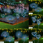 Slyuexu Solar Garden Lights Outdoor Waterproof, 2 Pack 120 LED Solar Firework Lights Decorative Garden Décor Outside for Flowerbed Pathway Party Halloween Christmas Decorations, Green + Purple