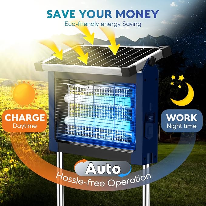 Solar Bug Zapper Outdoor, PhatroyYee Mosquito Zapper 4500V, Waterproof Portable Fly Zapper, Rechargeable Electric Mosquito Killer, Cordless Fly Insect Mosquitos Trap for Patio Yard Camping BBQ(Blue)