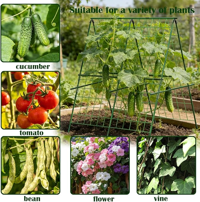 Cucumber Trellis, A-Frame Sturdy Garden Trellis for Raised Bed, Plant Support for Climbing, Plant Trellis for Bean Pea Rose Vine Plants, Plant Grow Support for Outdoor Raised Bed