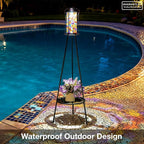 Outdoor Lamps for Patio 2 Pack, Outdoor Floor Lamp with Plant Stand, Solar Powered RGB Outdoor Lights, Waterproof Standing Lamp for Garden Yard Décor, Stained Glass Decorative Lamp, Gift for Women Mom