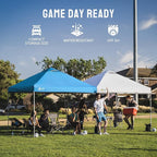 Crown Shades 10x10 Pop Up Canopy - Beach Tent with One Push Setup - Outdoor Sun Shade for Events, Parties, Camping - Gazebo with STO-N-Go Cover Bag, Silver Coated Top, 3 Height& 4 Sand Bags, Sky Blue