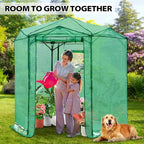 EAGLE PEAK 6.6x6.6 Portable Walk in Greenhouse, Pop Up Indoor Outdoor Greenhouse, Green House Kit with Zippered Roll-Up Doors and Windows, Hexagon Design, PE Cover, Clear/Green