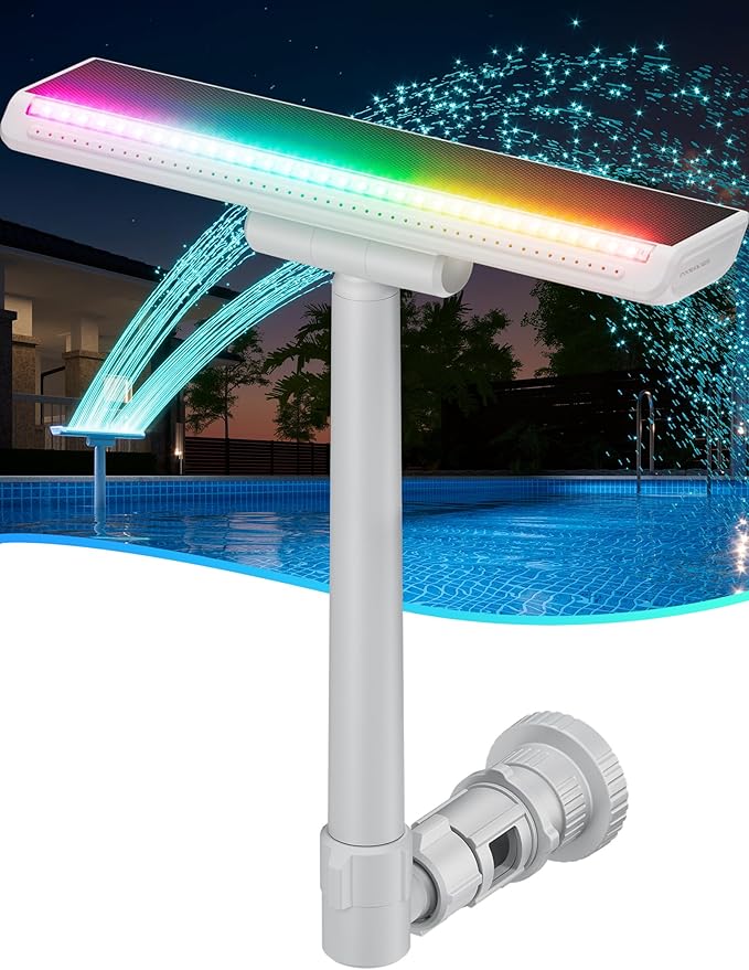 Pool Fountain with 7-Color LED Lights, Above/Inground Pool Fountain Lights with Remote Control, Adjustable Pool Sprinkler Waterfall for Cooling 6-15 Degrees