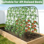 Cucumber Trellis, Metal Garden Arch Trellis for Raised Bed, 63 x 48inch U-Shape Garden Trellis for Climbing Plants Outdoor, Vegetables Fruit Plant Support with Netting, Gardening Supplies (Green)