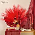 50 PCS Red Pampas Grass, 17in Pampas Grass Decor, Artificial Pompas Wall Decor for Vase Room Bedroom Kitchen Table Wedding Party Birthday Baby Showers（Red）