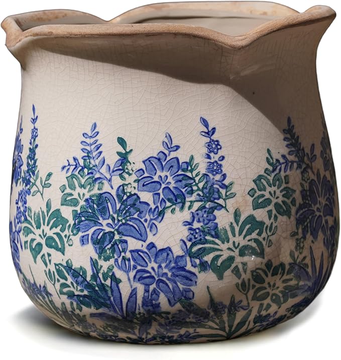 Dosayes Rustic Ceramic Planter, 6 Inch Tuscan Vintage Flower Pot with Drainage, Farmhouse Garden Pot for Indoor Plants, Kitchen & Garden Tuscan Decor, Plant Lover Gift (Cyan)