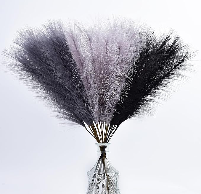 LSKYTOP Grey Pampas Grass Decor,23Inch 12pcs Faux Pampas Grass Bouquets Artificial Pampas Fake Pampas Flower for Home Living Room Bedroom Vase Decor