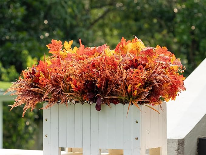 24 Bundles Fall Flowers Artificial for Decoration, Artificial Mums for Outdoor Maples Flowers for Outside Garden Yard Window Fall Decorations for Home Thanksgiving Autumn Fall Decor