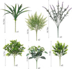 Outdoor Faux Plants UV Resistant - 12 Bouquets Realistic Artificial Eucalyptus Fern Lavender Greenery for Patio Garden Front Porch Decor Weatherproof Fake Plants for Outside