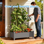 Mobile Elevated Planter Box with Trellis 3-Tier Lattice Trellis Planter with Rolling Wheels Outdoor Raised Garden Bed for Climbing Plants Vegetables and Flowers