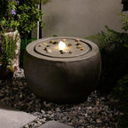 Tankana Garden Medium Water Fountain Outdoor Bubbler Water Feature Indoor with Lights & Pump and Pebbles Waterfall Fountains for Patio Deck Yard Home Decor Gray, 18 "L x 18" W x 11.5" H