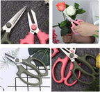 Leize Flower Scissors, Premium Thickened Stainless Steel Floral Shears, Strong Pruner for Flowers, Branches and Leaves (Grey Green Slender 2Pics)