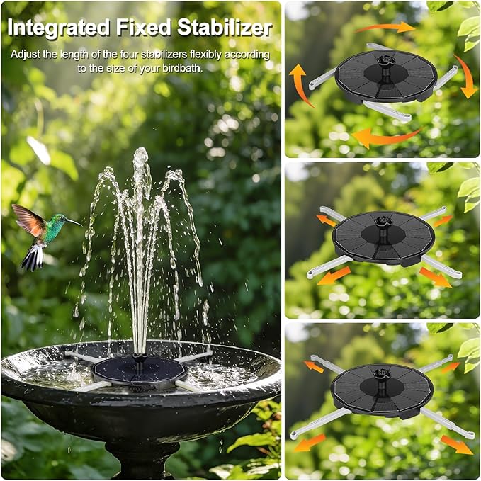 Solar Fountain Pump with 3 Spray Height Adjustment, Upgraded PET Solar Bird Bath Fountains with 6 Nozzles, Solar Water Fountain Pump for Outdoor, Bird Bath, Garden, Pool, Pond