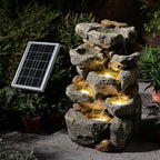 Solar Water Fountain Outdoor Garden,5 Tiered Cascading Rock Solar Powered Water Fountain Water Fall Fountains Outside with Lights for Backyard, Patio, Deck, Porch, 19.3" H x 12.2" L x 9.5" W