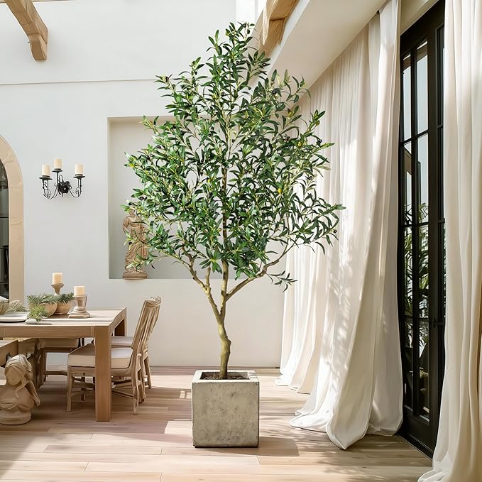 Large Artificial Olive Tree Faux Trees Indoor Outdoor Realistic Floor Plant Tall Fake Plants for House Modern Home Living Room Master Bedroom Office Front Porch Decor Outside Patio para decoracion