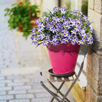 LikSoor Outdoors Artificial Flowers Spring Summer Decor Fake Petunias UV Resistant Flower Faux 12 Bundles Realistic Plastic Plant Porch Patio Window Box Garden Decoration (Purple)