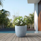 Kante 18 Inch Dia Round Concrete Planter, Indoor Outdoor Large Plant Pot with Drainage Hole and Rubber Plug for Home Patio Garden, Gray