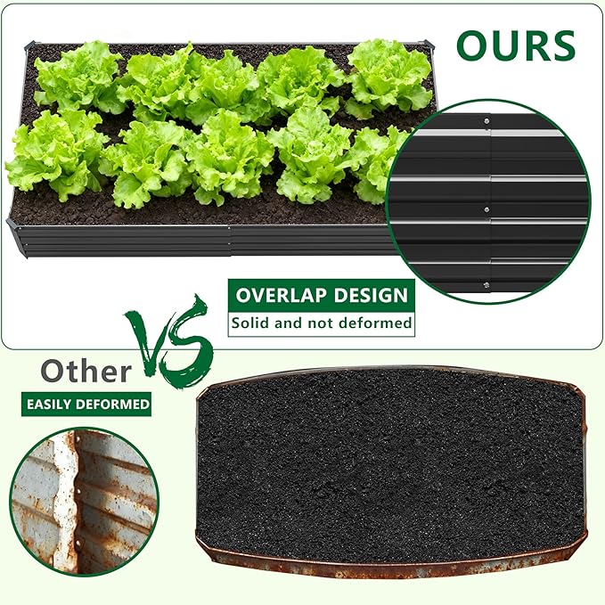 Meberam 3 Pack 6x3x1FT Galvanized Raised Garden Beds Kit Outdoor Metal Gardening Planter Box for Vegetable Elevated Flower Herbs,Black