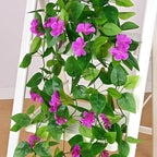 BLEUM CADE Artificial Hanging Flowers for Outdoors, 2pcs Fake Hanging Plants Pothos Vines with Purple Flowers for Wall Home Living Room Indoor Outdoor Decor (No Baskets)
