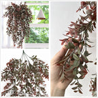 Artificial Hanging Ivy, Fake Reddish Brown Leaves Vines Plastic Plants Greenery UV Resistant Plant for Indoor Outdoor Garden Office Bathroom Decor Wedding Party Baskets DIY Decoration Red 2 Pack