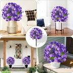 Waipfaru Set of 2 Artificial Boxwood Topiary with Colorful Flowers, 23" UV Resistant Fake Bushes Faux Outdoor Plants, Artificial Shrubs with Ground Spike for Outdoor Garden Front Porch(Purple)