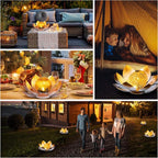 Huaxu Solar Lights Outdoor Garden Decorative Art Metal Lotus Cracked Glass Ball Waterproof Decorations for Pathway Lawn Patio Yard Ground Tabletop Gifts