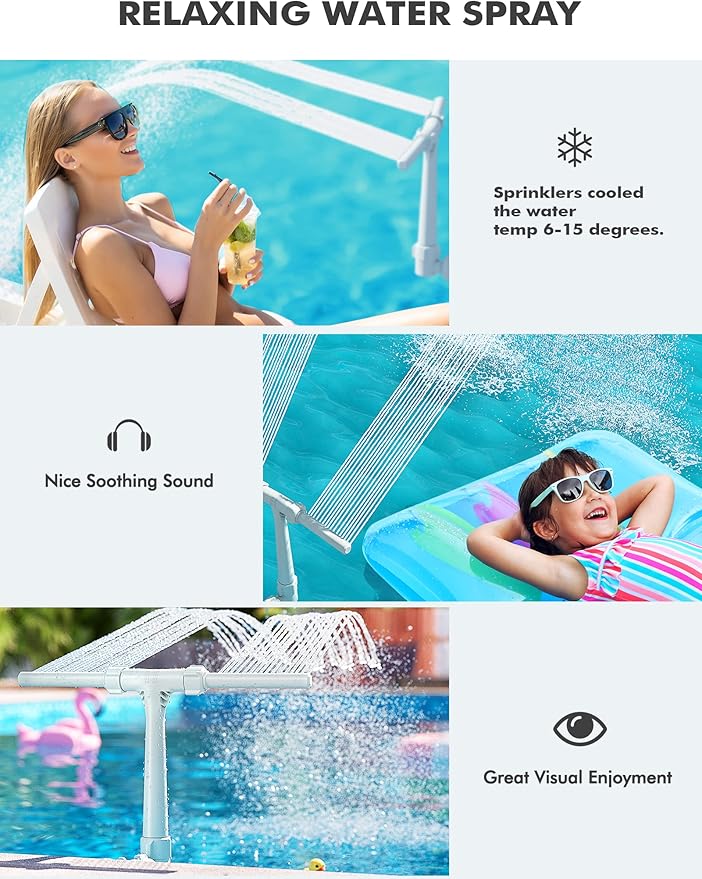 Pool Fountain for Above and In-Ground Pools, Adjustable Dual Spray Waterfall Sprinkler Cooler for Pool, Swimming Pool Spa Water Fountain, High-Pressure Pool Spray Fountain